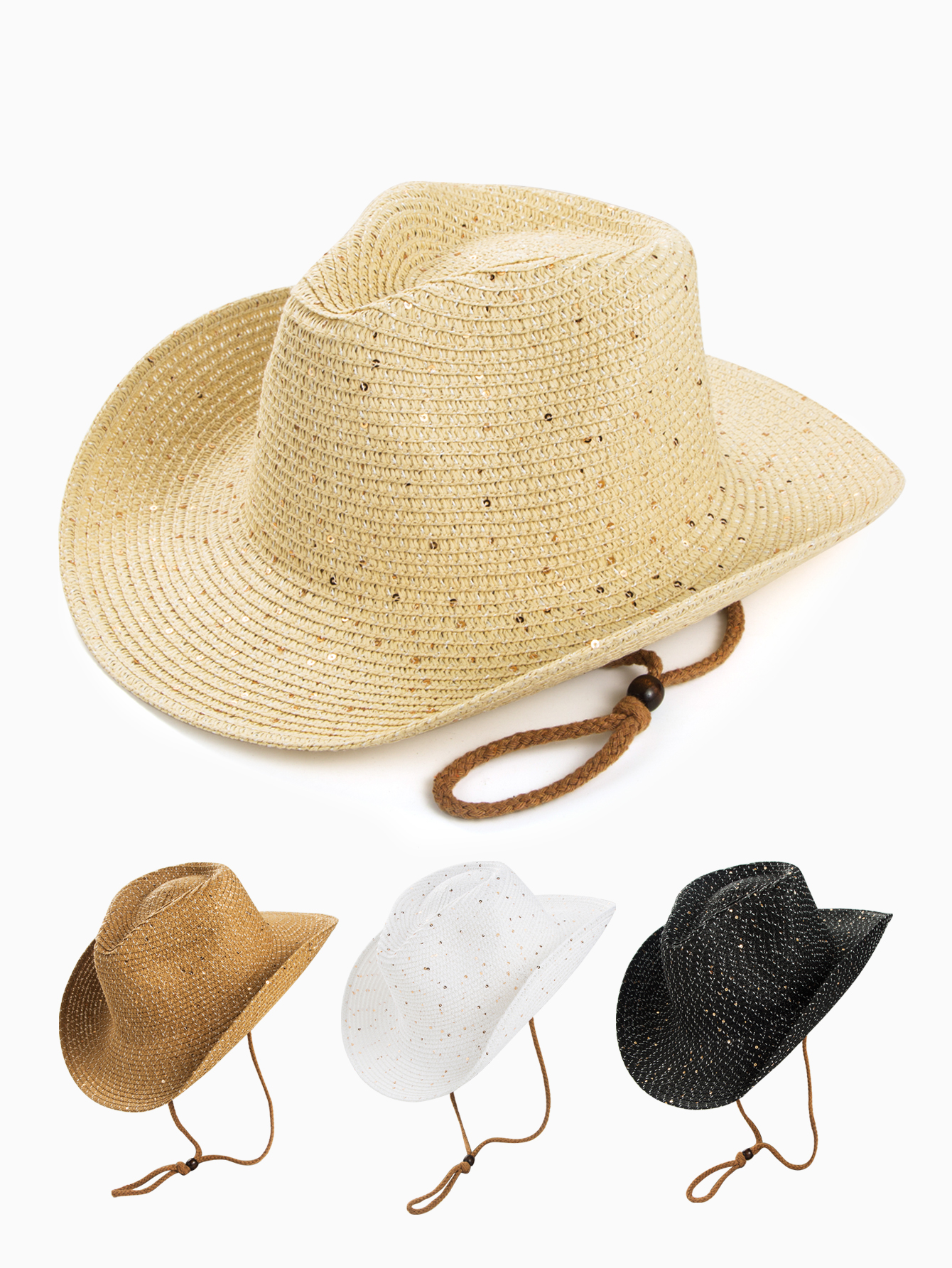 Women's Casual Solid Color Sequins Crimping Big Eaves Straw Hat display picture 11