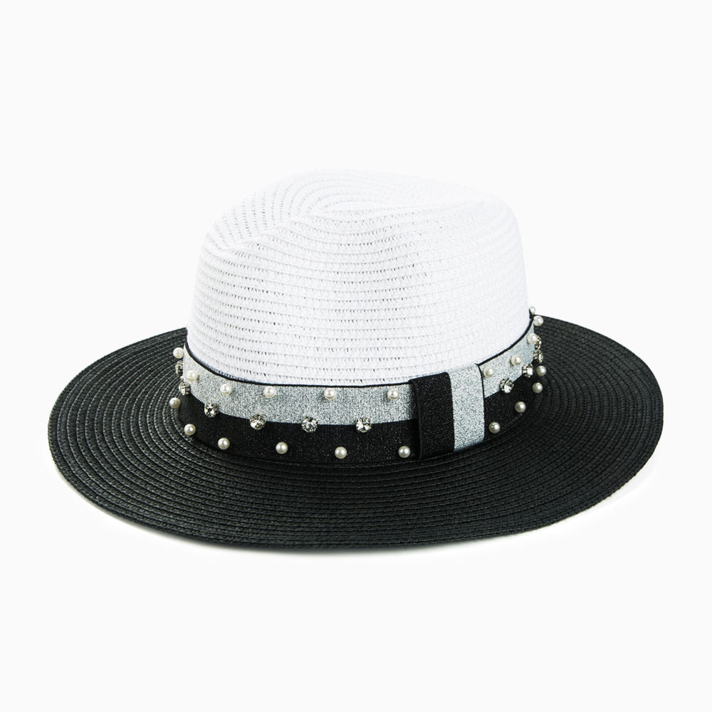 Women's Casual Color Block Rhinestone Pearl Big Eaves Straw Hat display picture 2