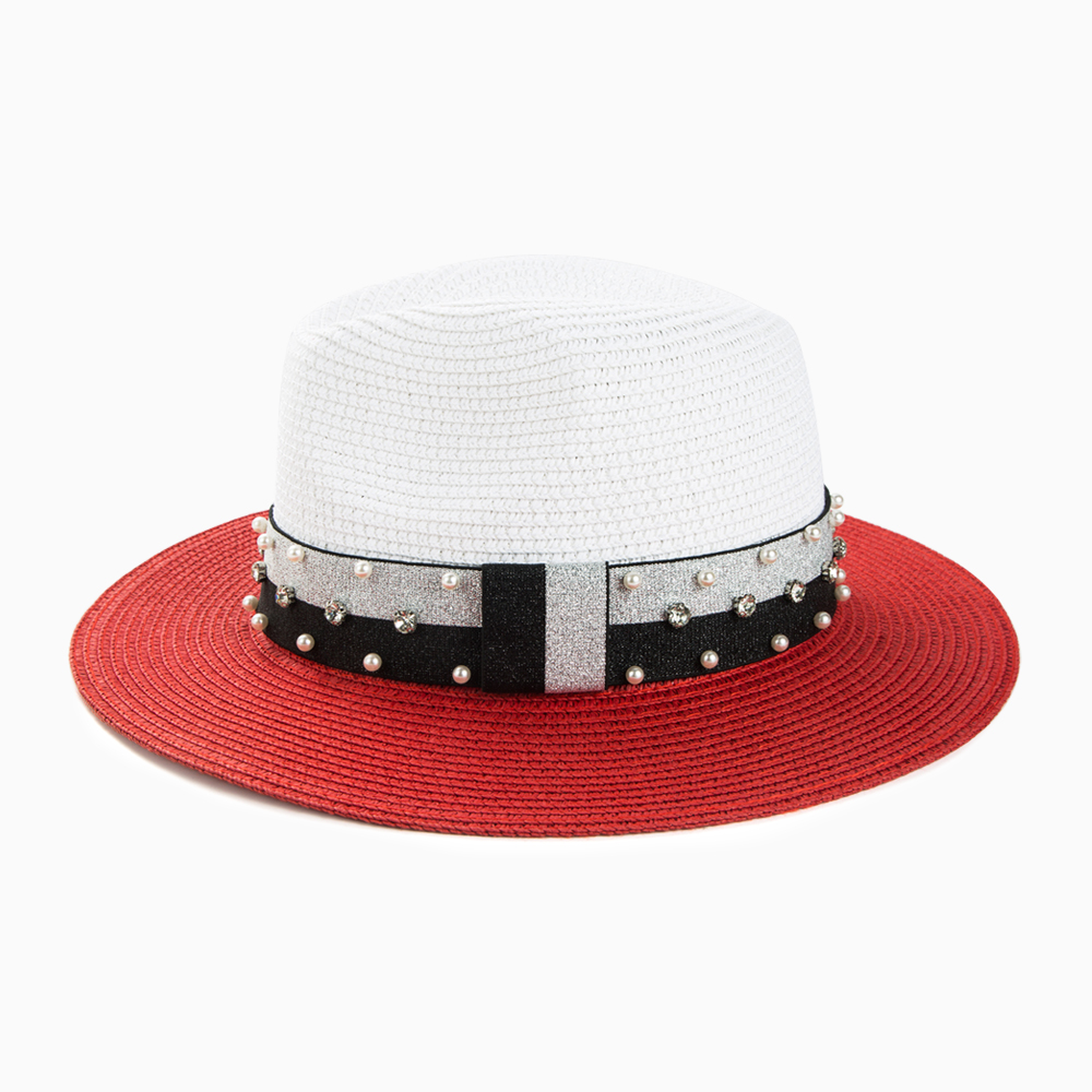 Women's Casual Color Block Rhinestone Pearl Big Eaves Straw Hat display picture 6