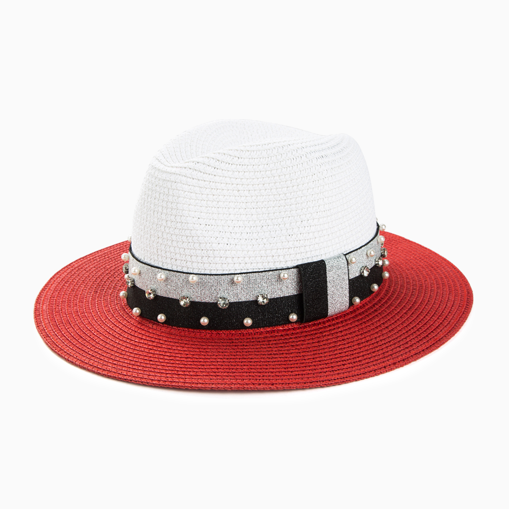 Women's Casual Color Block Rhinestone Pearl Big Eaves Straw Hat display picture 1