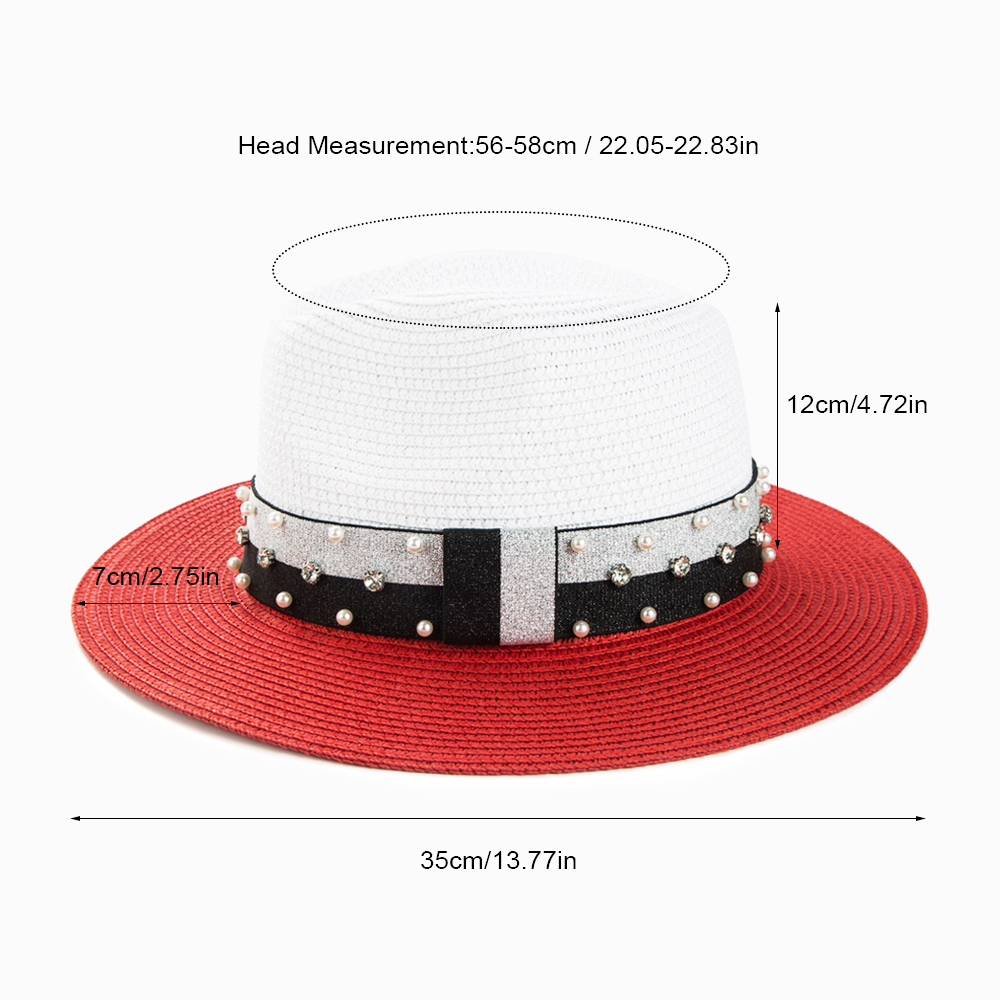 Women's Casual Color Block Rhinestone Pearl Big Eaves Straw Hat display picture 3
