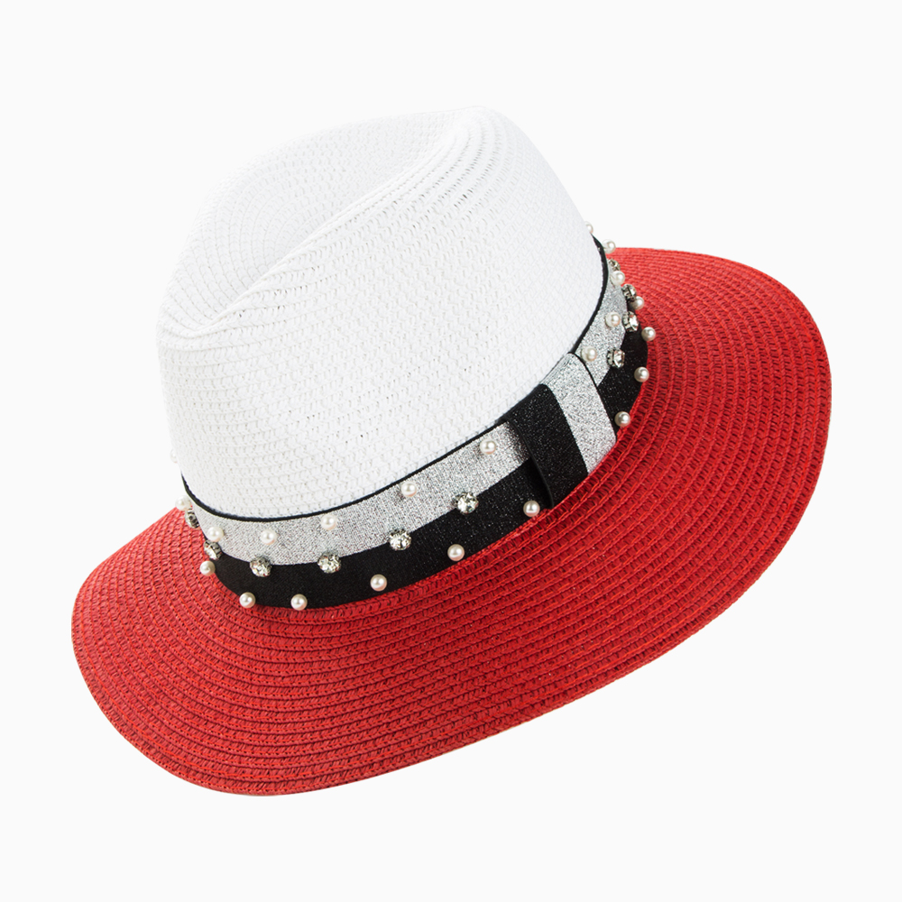 Women's Casual Color Block Rhinestone Pearl Big Eaves Straw Hat display picture 13