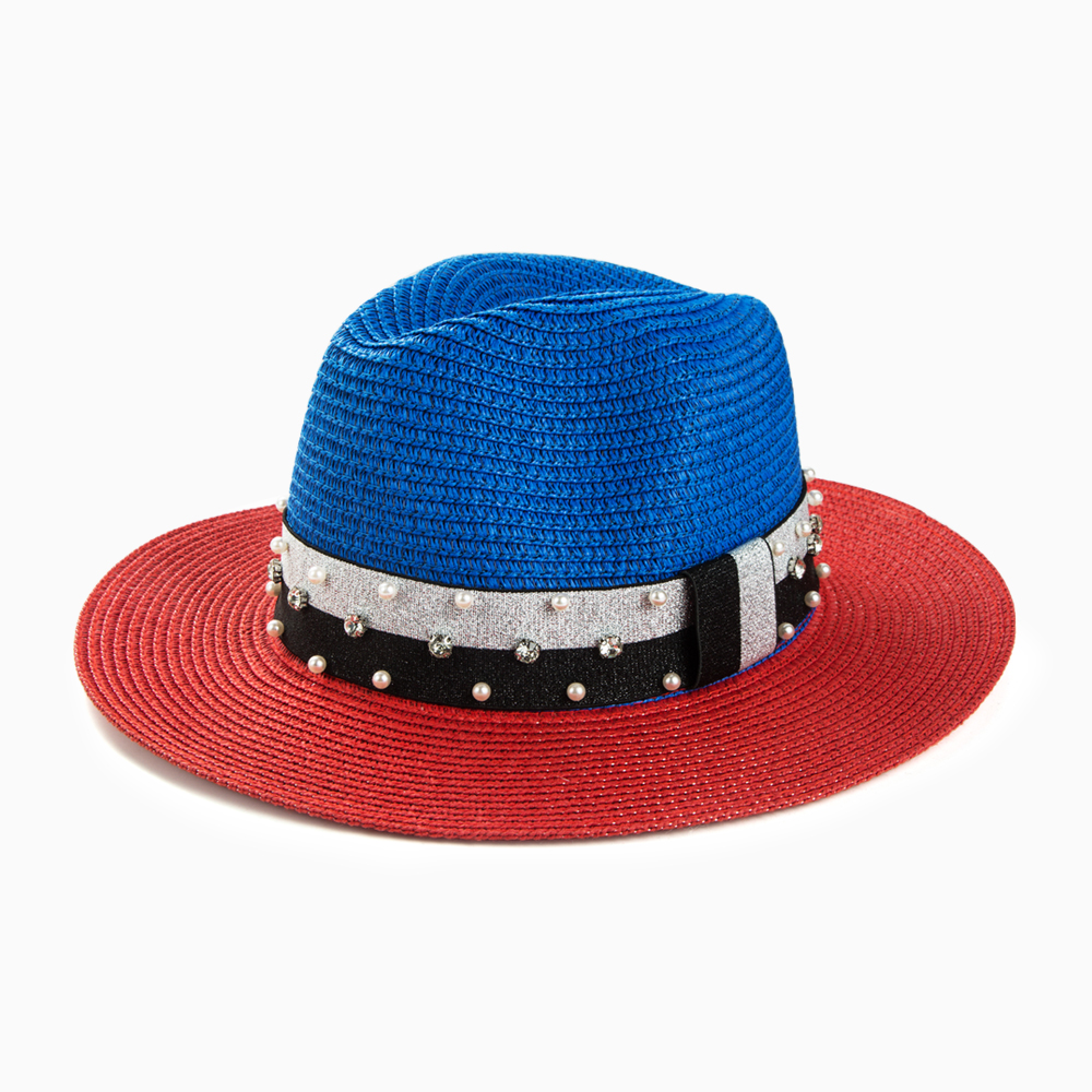 Women's Casual Color Block Rhinestone Pearl Big Eaves Straw Hat display picture 15