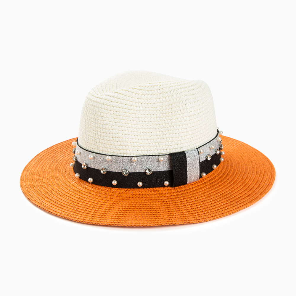 Women's Casual Color Block Rhinestone Pearl Big Eaves Straw Hat display picture 11