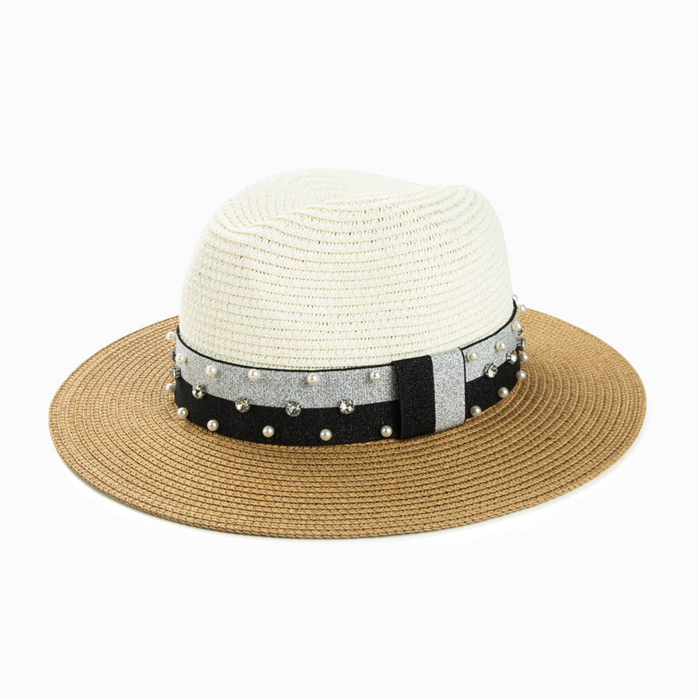Women's Casual Color Block Rhinestone Pearl Big Eaves Straw Hat display picture 8