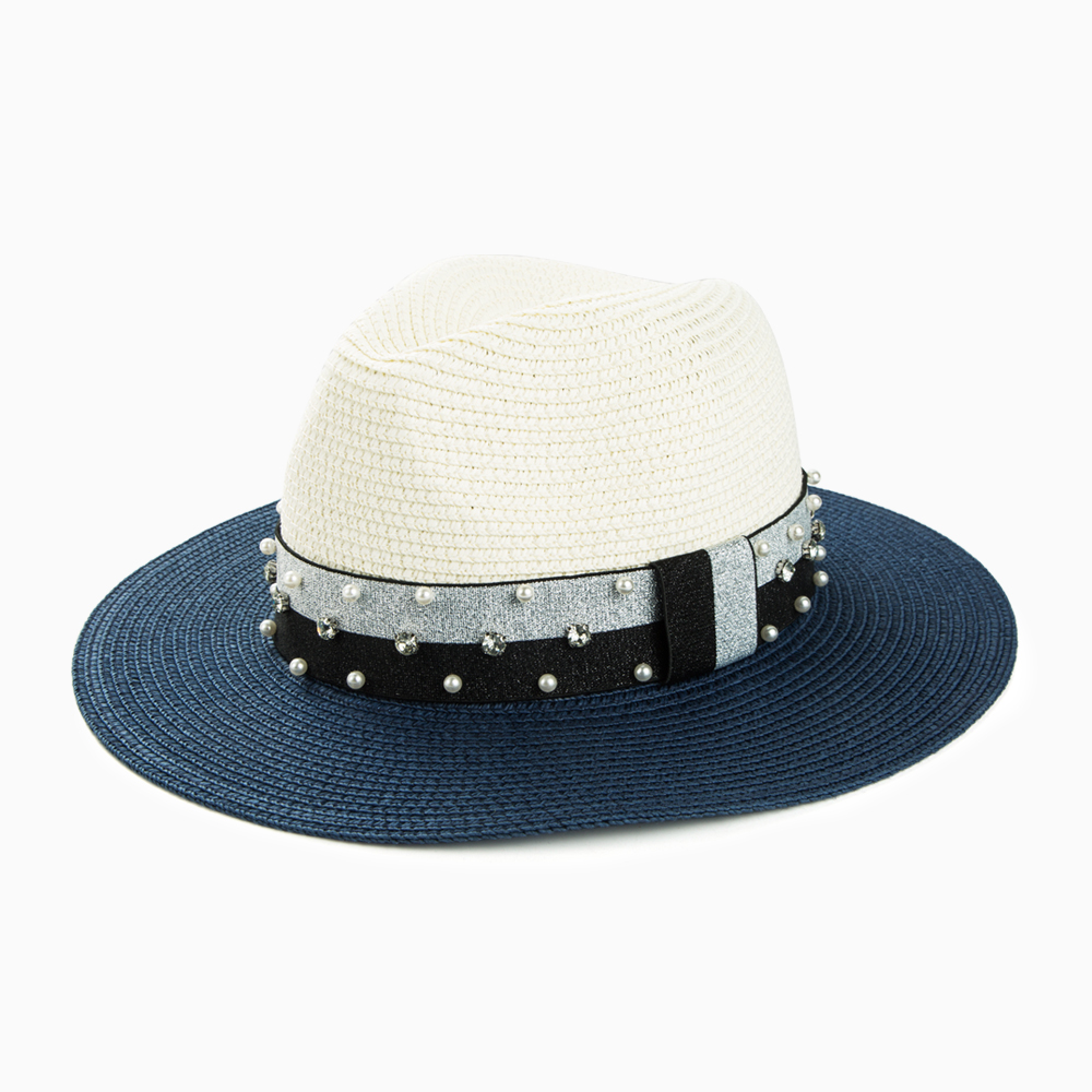 Women's Casual Color Block Rhinestone Pearl Big Eaves Straw Hat display picture 4