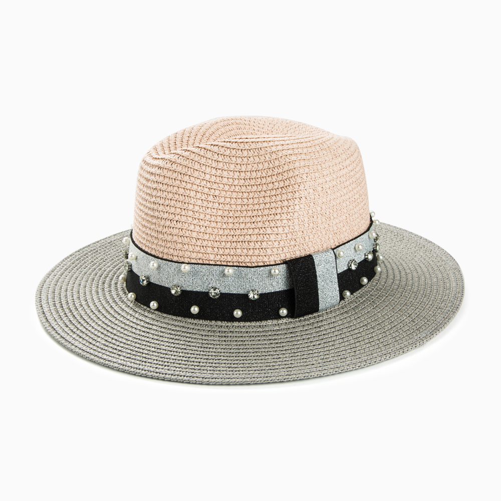 Women's Casual Color Block Rhinestone Pearl Big Eaves Straw Hat display picture 5