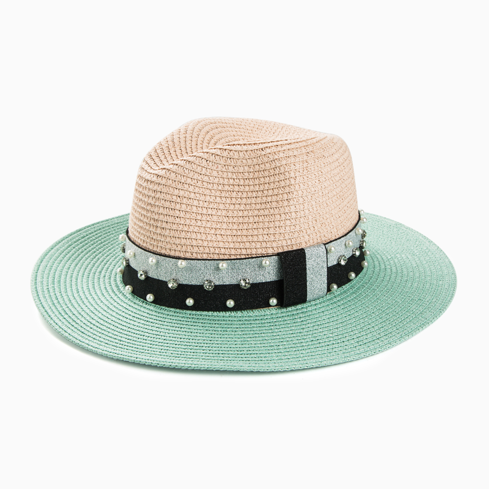 Women's Casual Color Block Rhinestone Pearl Big Eaves Straw Hat display picture 7