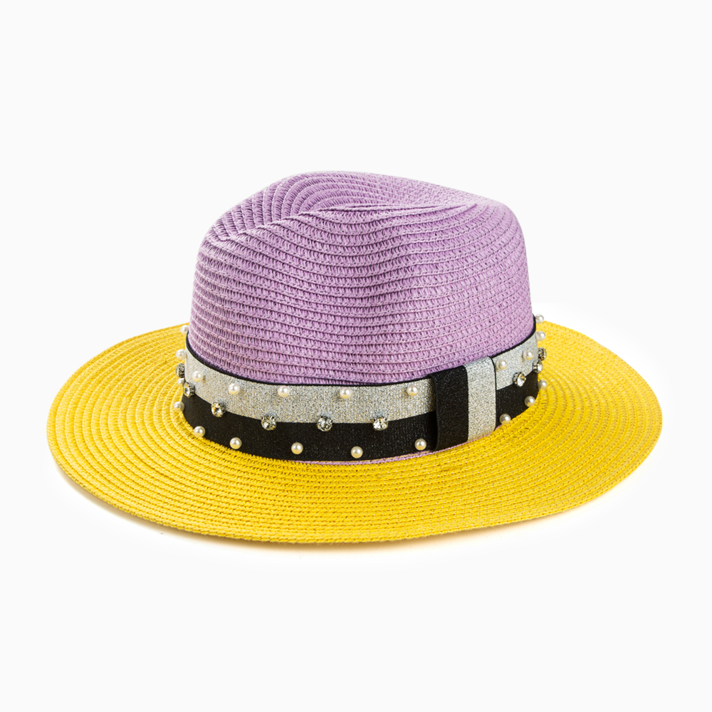 Mujeres Casual Bloque De Color Diamante De Imitación Perla Grandes Aleros Sombrero De Copa display picture 10