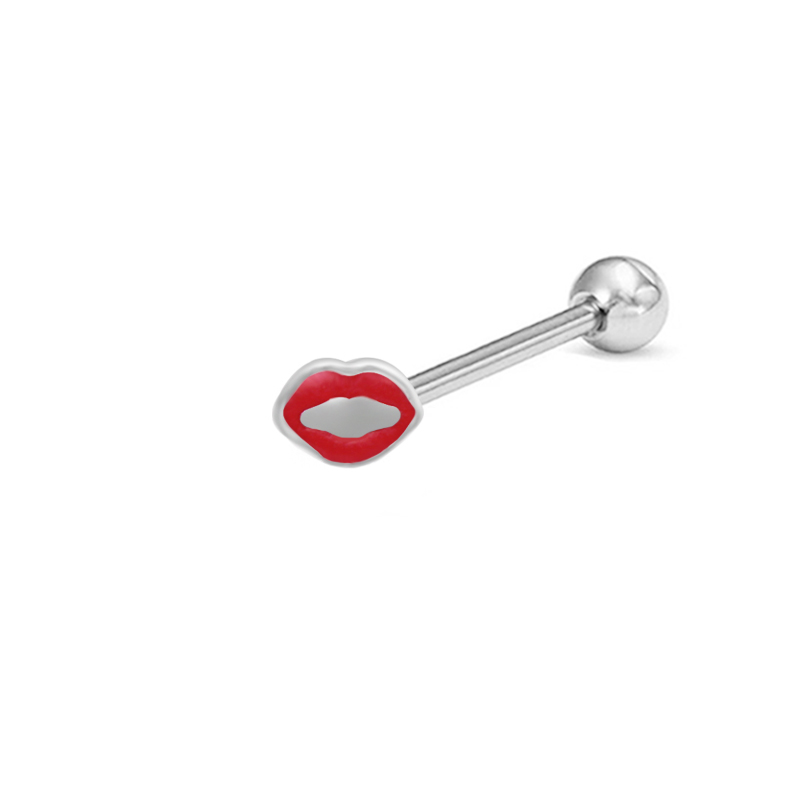 1 Piece Tongue Rings Cute Tropical Simple Style Lips Fruit Stainless Steel Copper Epoxy Lacquer Painting Inlay Acrylic White Gold Plated Tongue Rings display picture 17