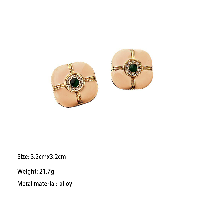 1 Pair Retro Simple Style Square Enamel Inlay Alloy Enamel Rhinestones 18K Gold Plated Ear Studs display picture 5
