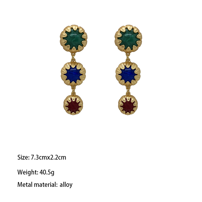 1 Pair Vintage Style Simple Style Round Inlay Alloy Artificial Gemstones 18K Gold Plated Drop Earrings display picture 5