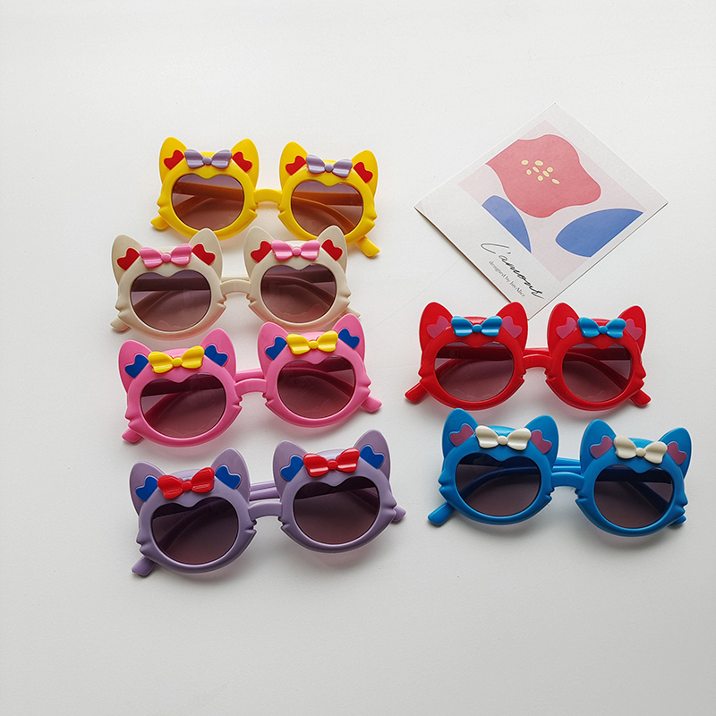 Cartoon Style Sweet Artistic Cat Bow Knot Pc Resin Oval Frame Full Frame Kids Sunglasses display picture 5