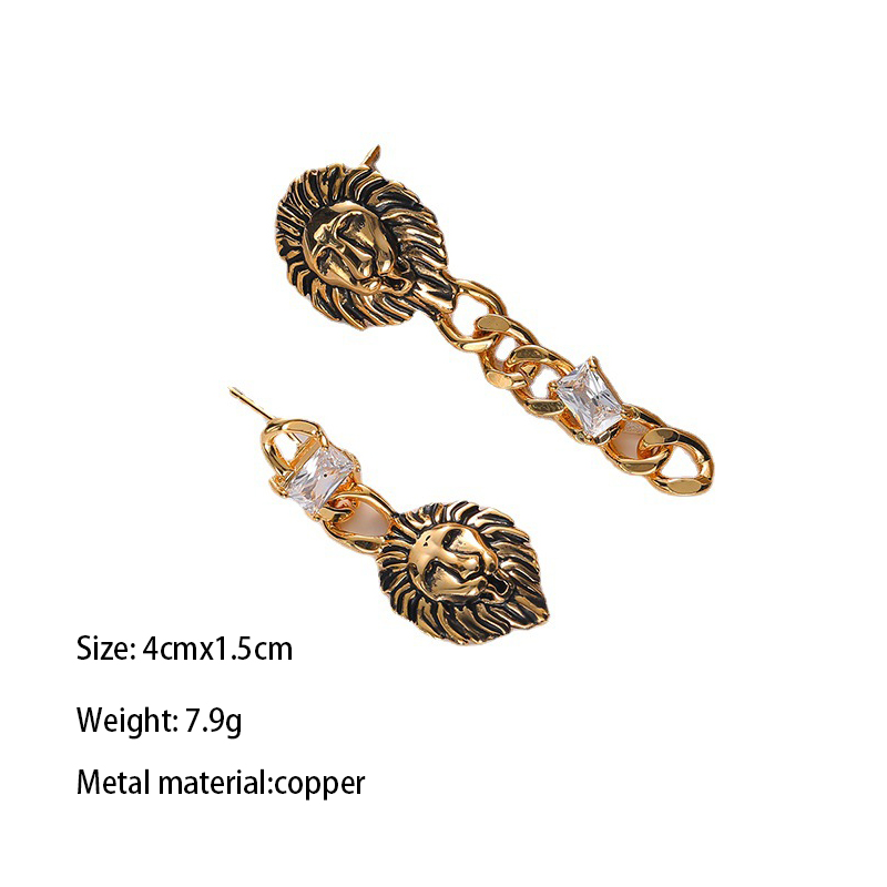 1 Paire Style IG Hip Hop Style Vintage Lion Asymétrique Incruster Le Cuivre Zircon Plaqué Or 18K Boucles D'oreilles display picture 5