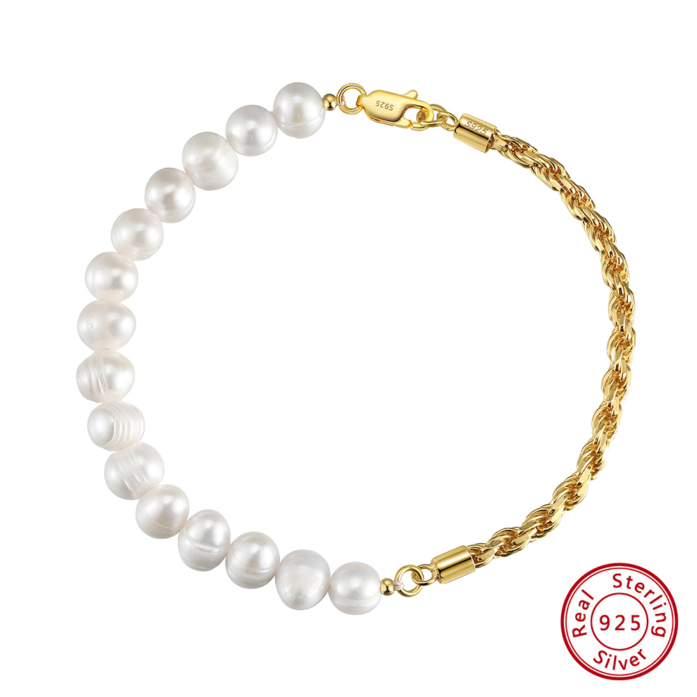 Simple Style Solid Color Freshwater Pearl Sterling Silver 14K Gold Plated Bracelets In Bulk display picture 4