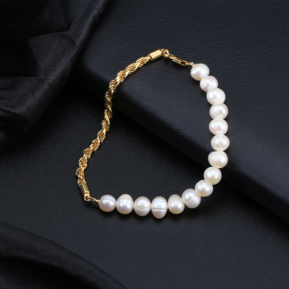 Simple Style Solid Color Freshwater Pearl Sterling Silver 14K Gold Plated Bracelets In Bulk display picture 5