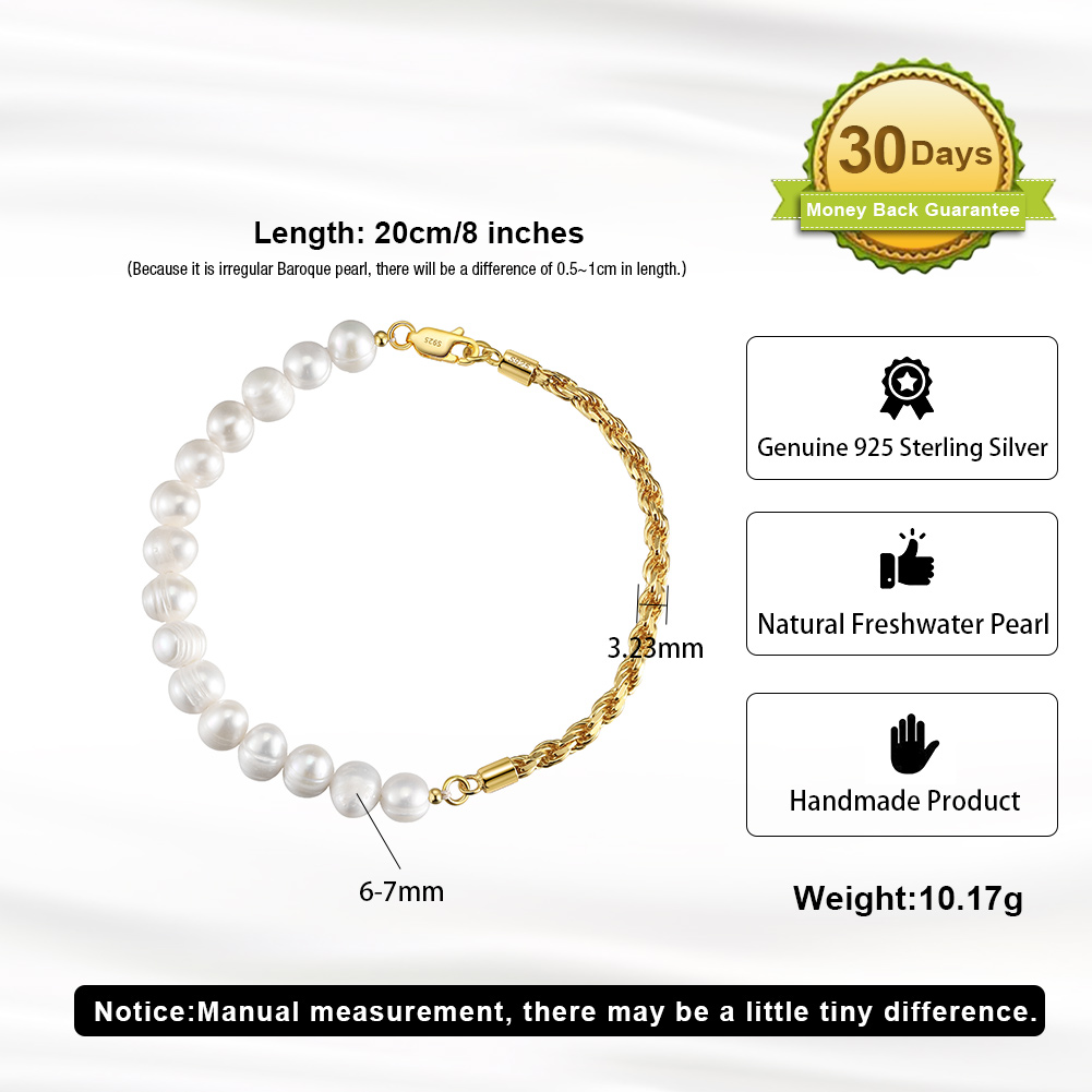 Simple Style Solid Color Freshwater Pearl Sterling Silver 14K Gold Plated Bracelets In Bulk display picture 6