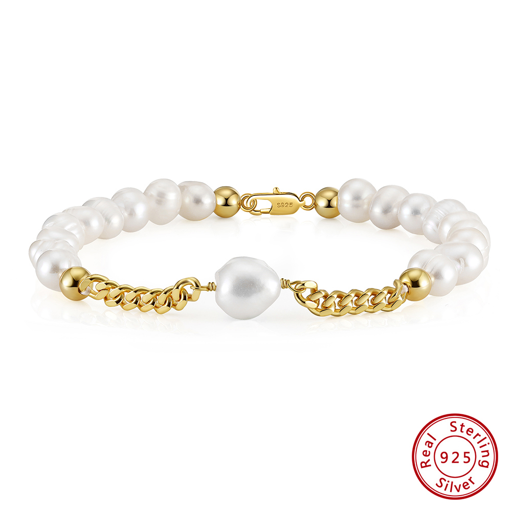 Simple Style Solid Color Freshwater Pearl Sterling Silver 14K Gold Plated Bracelets In Bulk display picture 3