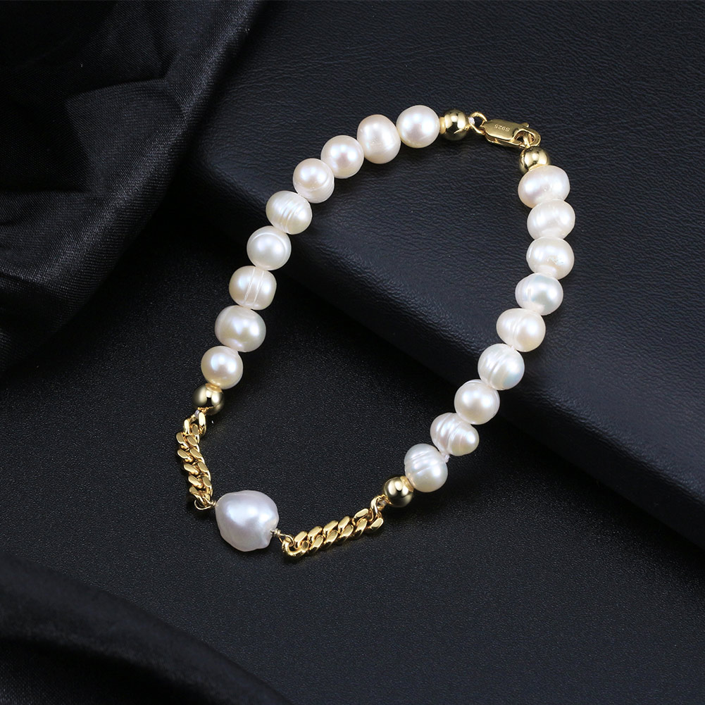 Simple Style Solid Color Freshwater Pearl Sterling Silver 14K Gold Plated Bracelets In Bulk display picture 5