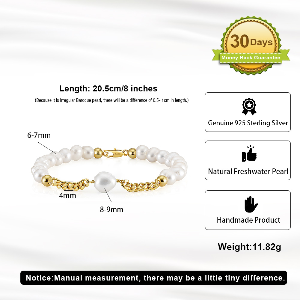 Simple Style Solid Color Freshwater Pearl Sterling Silver 14K Gold Plated Bracelets In Bulk display picture 6