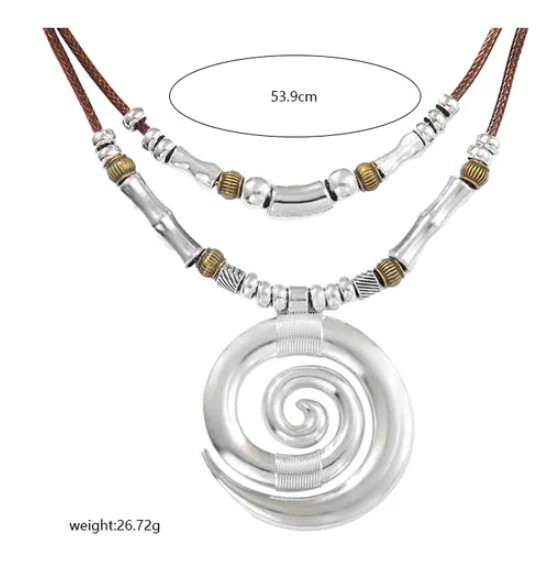 Vintage Style Ethnic Style Swirl Pattern Alloy Wax Line Unisex Pendant Necklace display picture 5