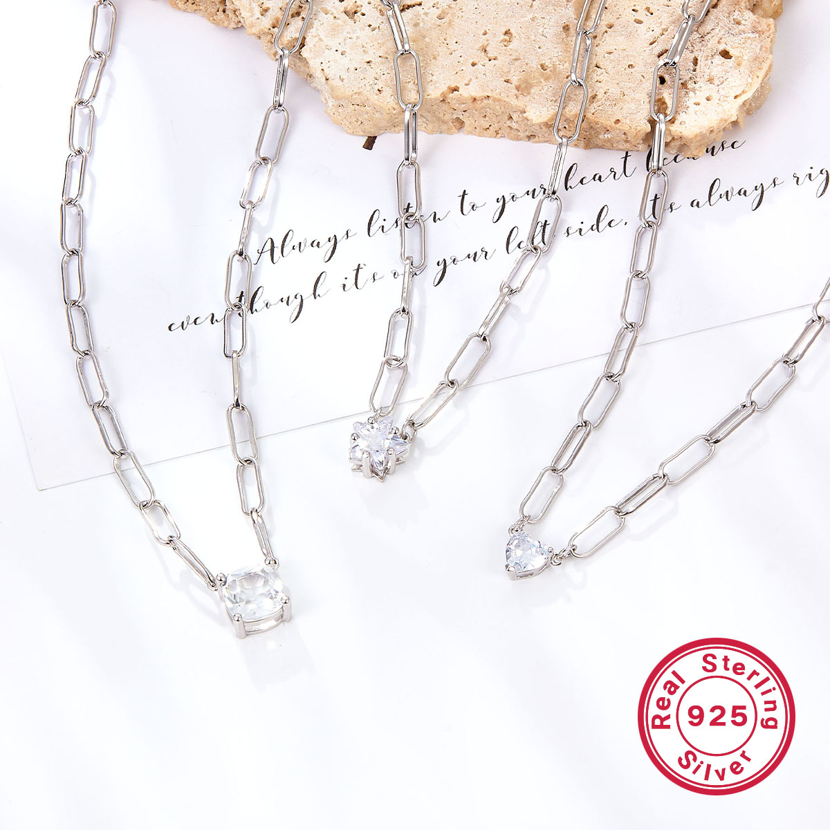 Sterling Silber Weißgold Plattiert Einfacher Stil Pentagramm Quadrat Herzform Überzug Inlay Zirkon Halskette Mit Anhänger display picture 4