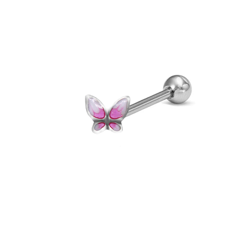1 Piece Tongue Rings Funny Punk Animal Heart Shape Butterfly Stainless Steel Copper Painted Epoxy Inlay Acrylic Rhinestones White Gold Plated Tongue Rings display picture 5