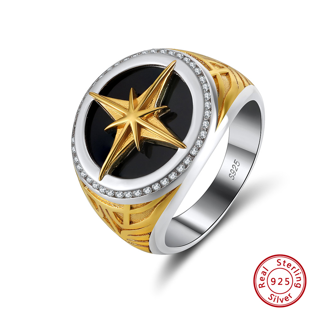 Hip-Hop Simple Style Star Sterling Silver Polishing Plating Inlay Zircon Men's Rings display picture 4