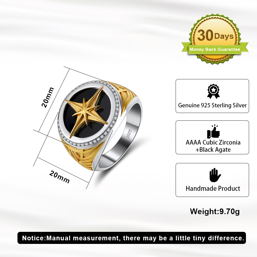 Hip-Hop Simple Style Star Sterling Silver Polishing Plating Inlay Zircon Men's Rings display picture 5