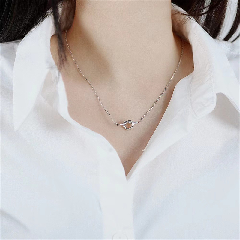 Wholesale Sweet Simple Style Heart Shape Knot 201 Stainless Steel Plating Inlay White Gold Plated Zircon Necklace display picture 4