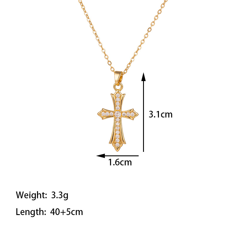 304 Stainless Steel Copper 18K Gold Plated IG Style British Style Commute Polishing Inlay Cross Artificial Rhinestones Earrings Necklace display picture 4