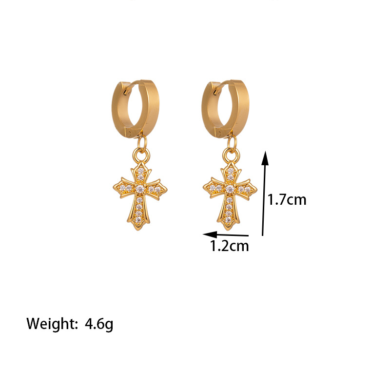 304 Stainless Steel Copper 18K Gold Plated IG Style British Style Commute Polishing Inlay Cross Artificial Rhinestones Earrings Necklace display picture 5
