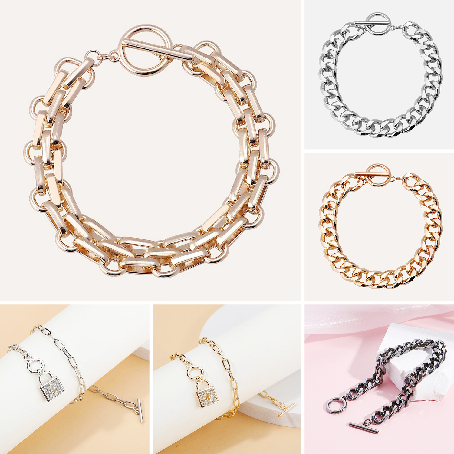 Casual Vintage Style Classic Style Irregular Lock Alloy Copper Unisex Bracelets display picture 1