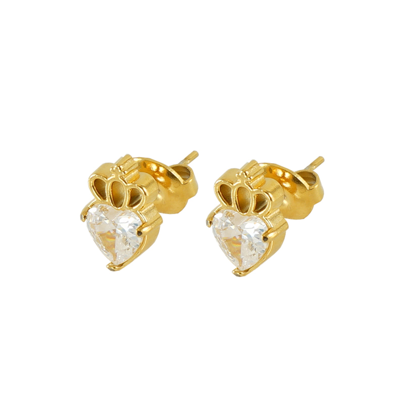 1 Pair Queen Shiny Heart Shape Crown Inlay 304 Stainless Steel Zircon 18K Gold Plated Ear Studs display picture 6
