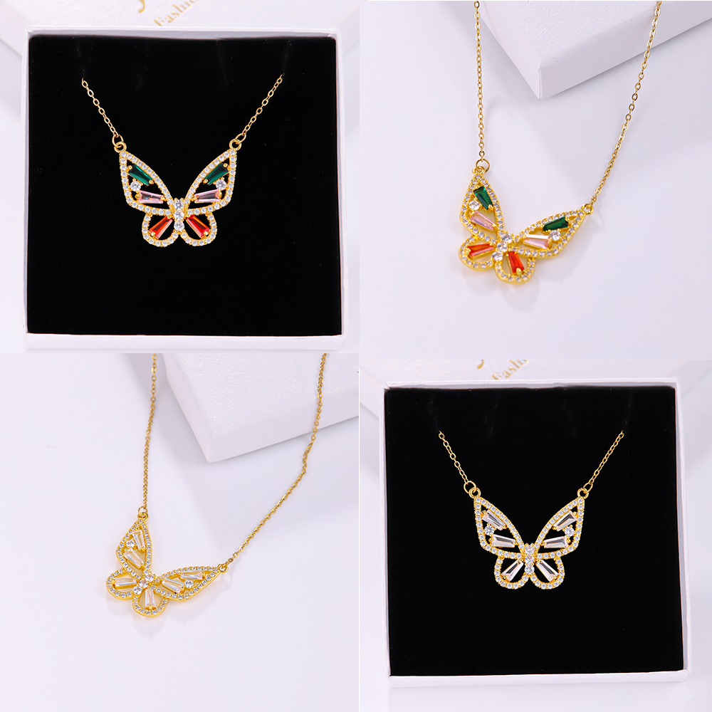 Elegant Butterfly Stainless Steel Artificial Gemstones Copper Inlay Zircon 18K Gold Plated Women's Pendant Necklace display picture 8