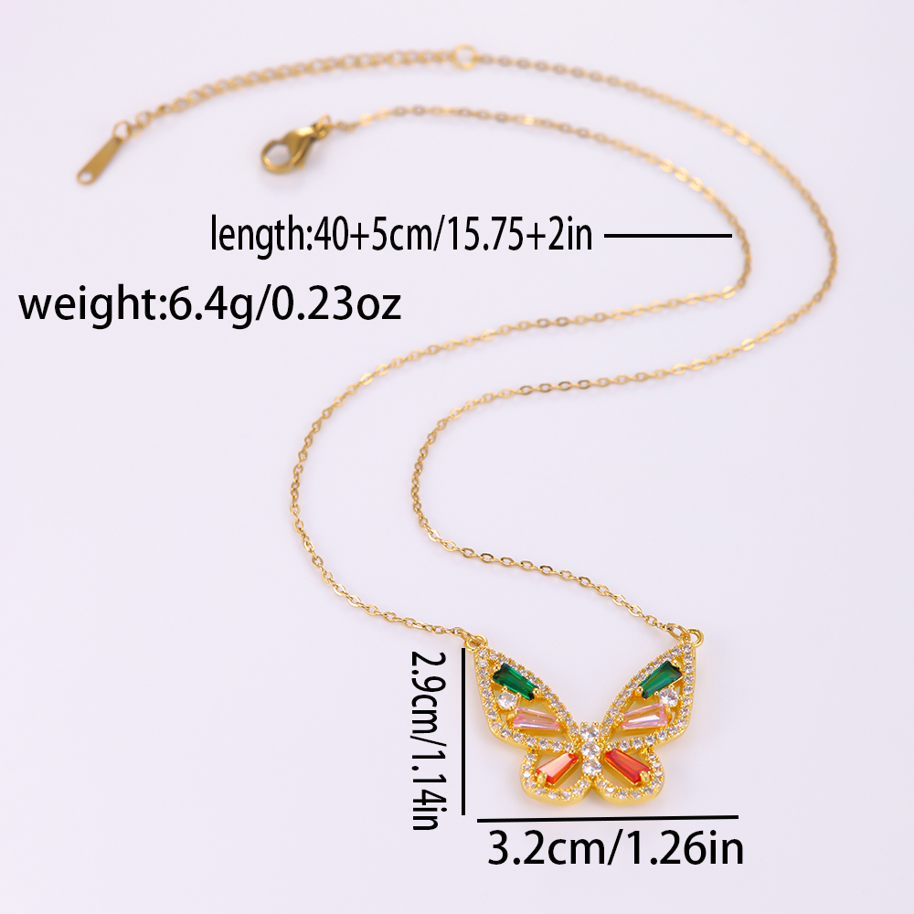 Elegant Butterfly Stainless Steel Artificial Gemstones Copper Inlay Zircon 18K Gold Plated Women's Pendant Necklace display picture 5