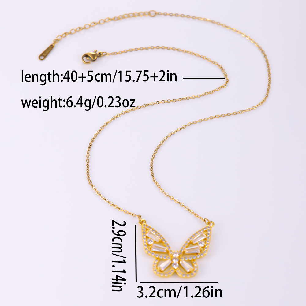 Elegante Mariposa Acero Inoxidable Piedras Preciosas Artificiales Cobre Embutido Circón Chapados en oro de 18k Mujeres Collar Colgante display picture 1