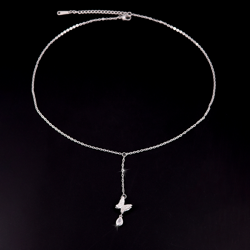 De Gros Style Simple Papillon Acier Inoxydable Le Cuivre Incruster Or Blanc Plaqué Zircon Pendentif display picture 5