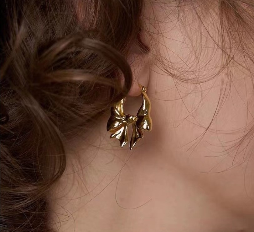 1 Paar Süss Einfacher Stil Bogenknoten Kupfer Reif Ohrringe display picture 2