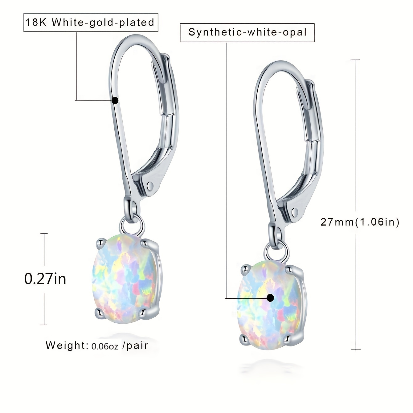 1 Pair Elegant Simple Style Oval Inlay Copper Opal White Gold Plated Drop Earrings display picture 3