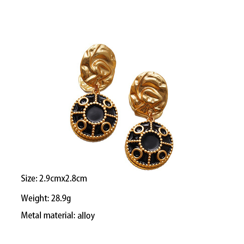 1 Pair Elegant Vintage Style French Style Round Enamel Pleated Alloy 18K Gold Plated Drop Earrings display picture 5