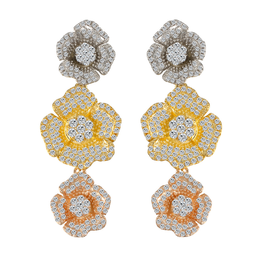 1 Pair Casual Vacation Flower Inlay Copper Zircon White Gold Plated Drop Earrings display picture 9
