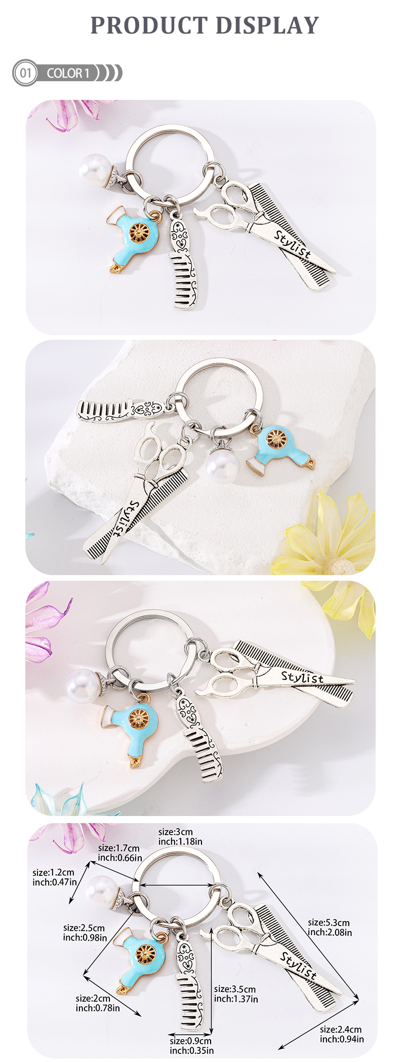 Simple Style Scissors Hair Dryer Alloy Plating Inlay Rhinestones Pearl Bag Pendant Keychain display picture 2