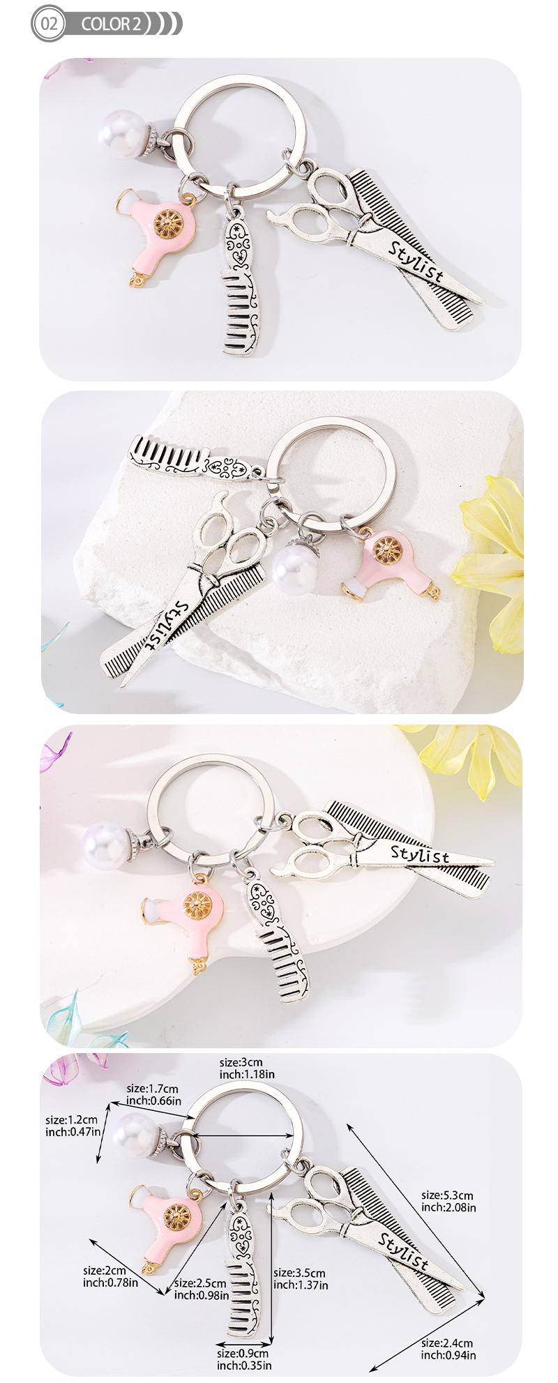 Simple Style Scissors Hair Dryer Alloy Plating Inlay Rhinestones Pearl Bag Pendant Keychain display picture 3