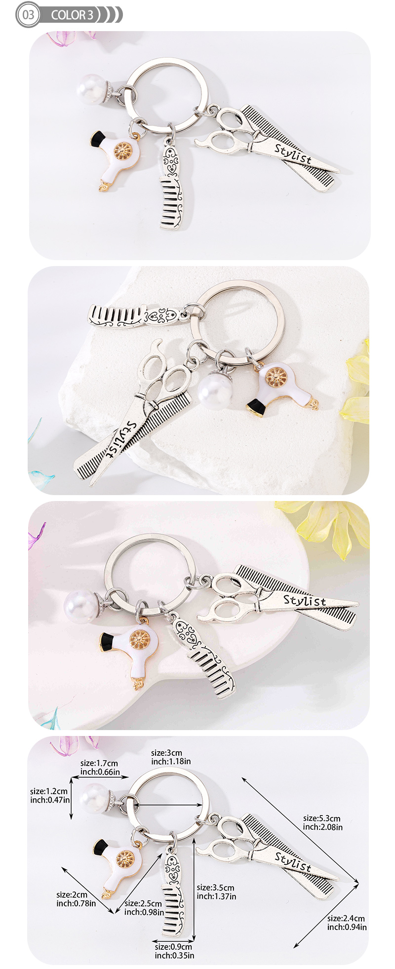 Simple Style Scissors Hair Dryer Alloy Plating Inlay Rhinestones Pearl Bag Pendant Keychain display picture 4