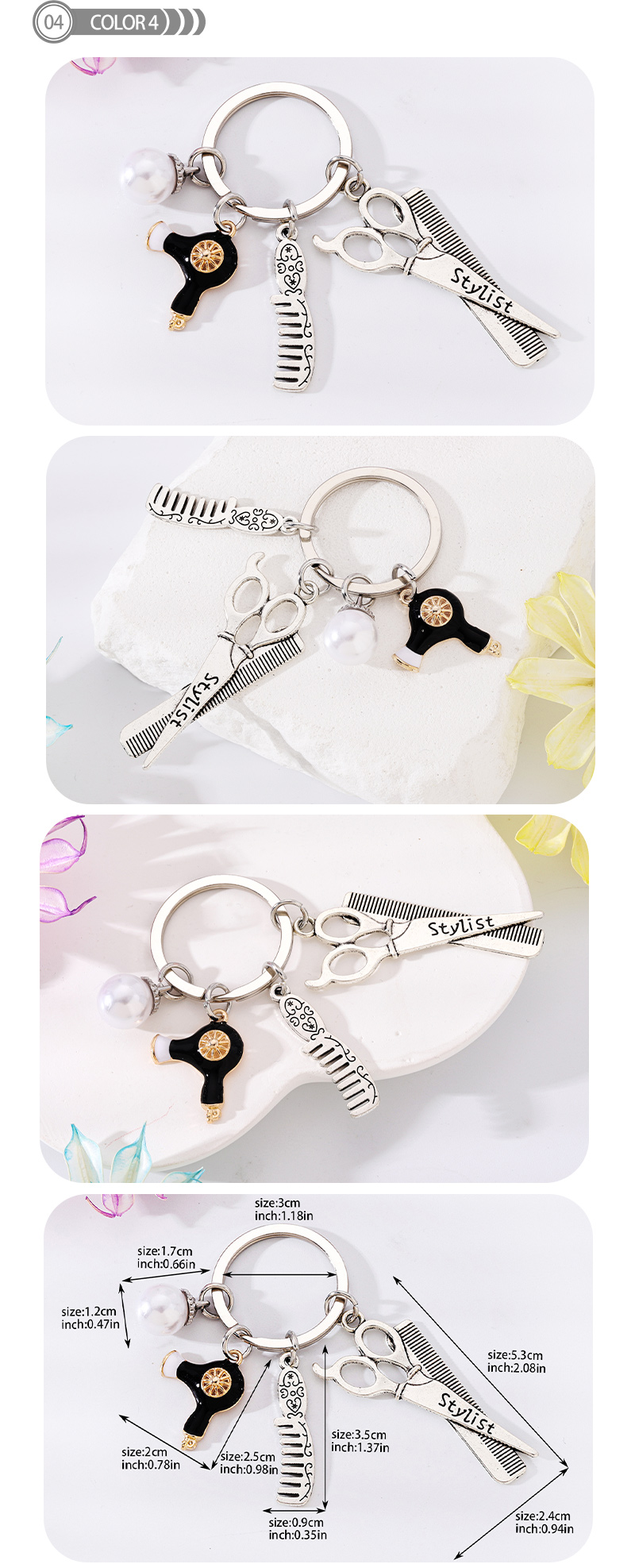 Simple Style Scissors Hair Dryer Alloy Plating Inlay Rhinestones Pearl Bag Pendant Keychain display picture 5