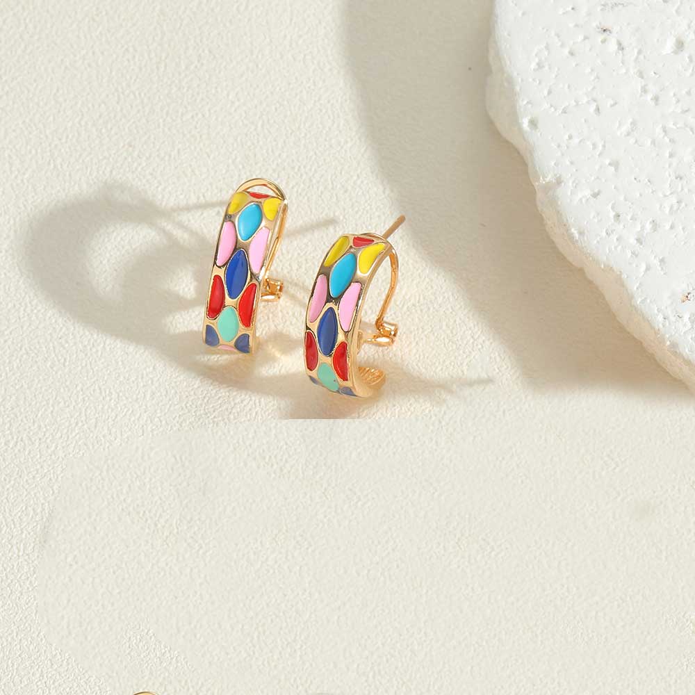 1 Pair Vintage Style Simple Style Commute C Shape Heart Shape Enamel Copper 14K Gold Plated Ear Studs display picture 2