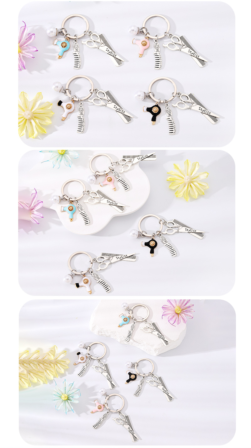 Simple Style Scissors Hair Dryer Alloy Plating Inlay Rhinestones Pearl Bag Pendant Keychain display picture 6