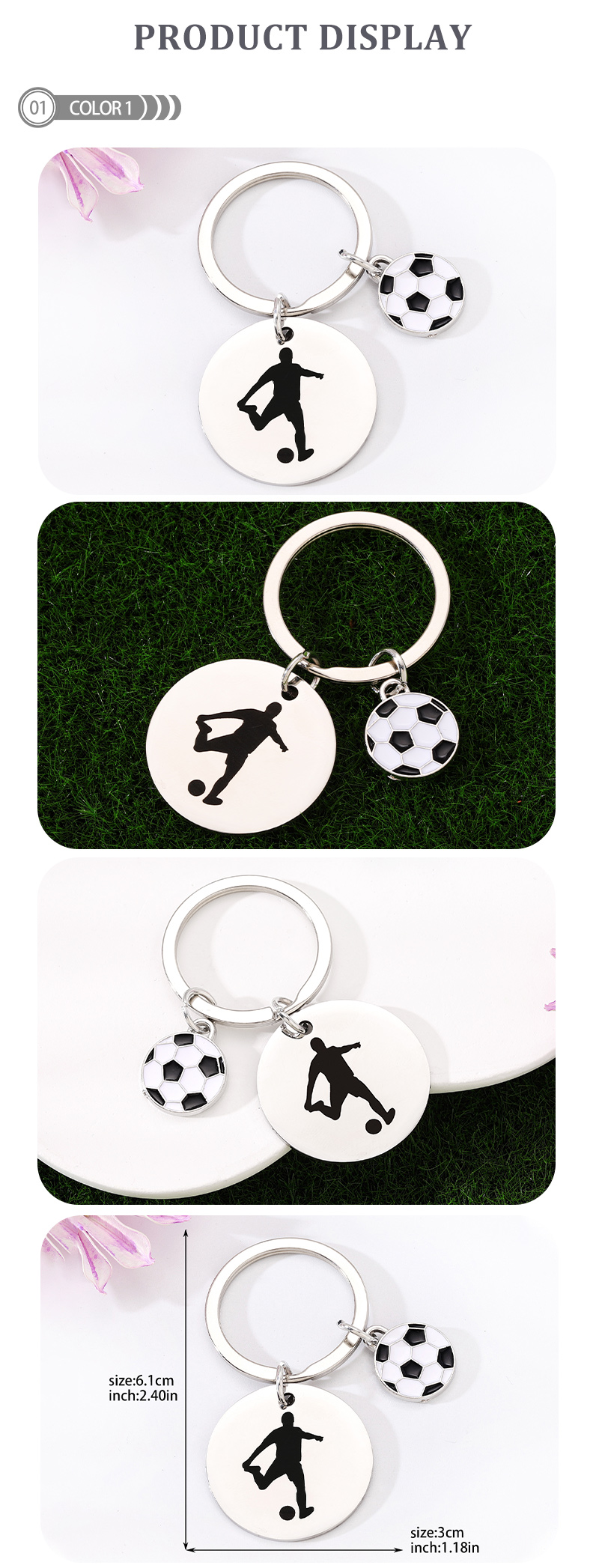Simple Style Human Round Football Stainless Steel Bag Pendant Keychain display picture 2