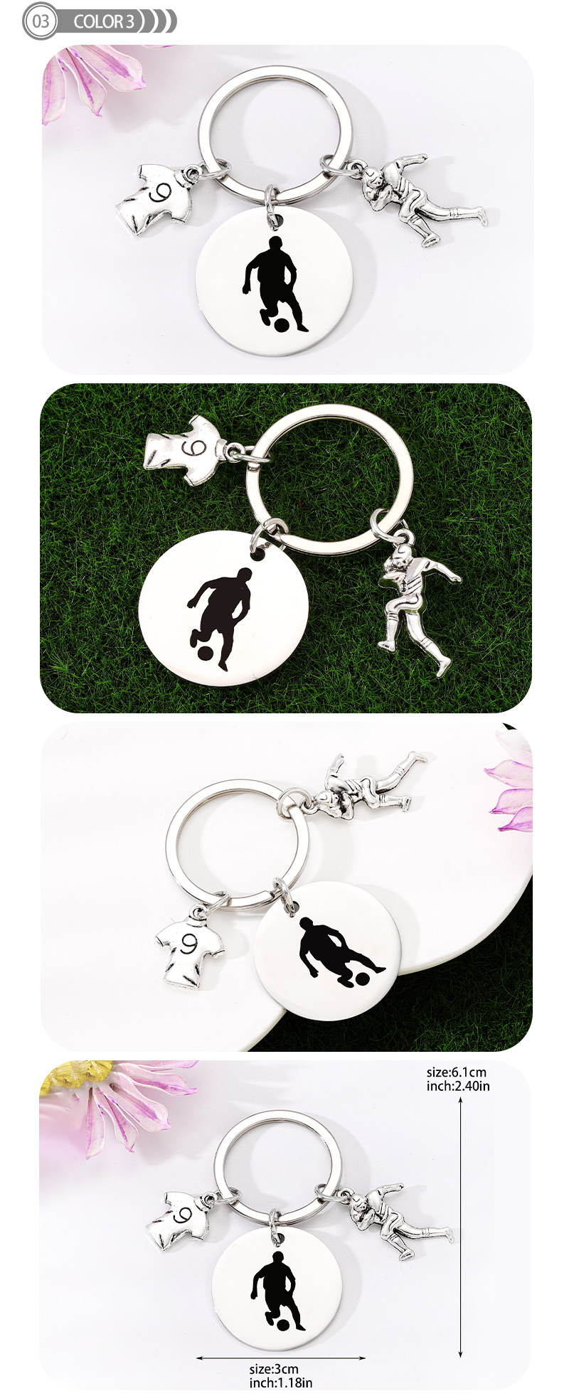 Simple Style Human Round Football Stainless Steel Bag Pendant Keychain display picture 4